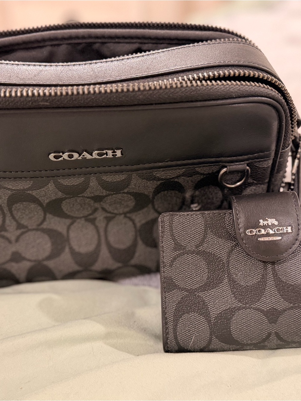 COACH Black Signature Canvas Crossbody with Card Case